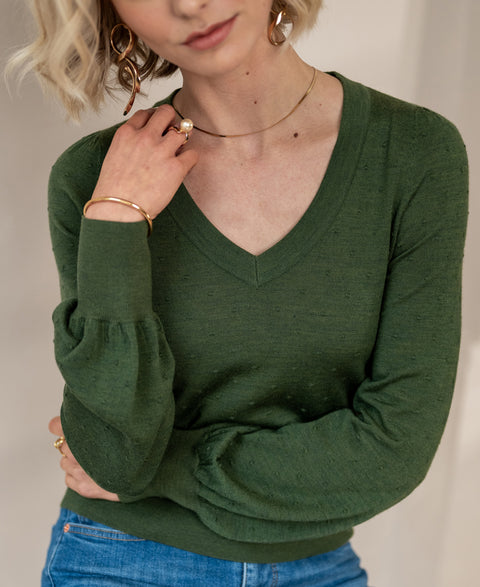 V-neck merino sweater LA VICTORIA Olive