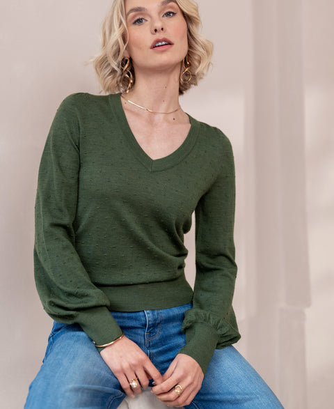 V-neck merino sweater LA VICTORIA Olive