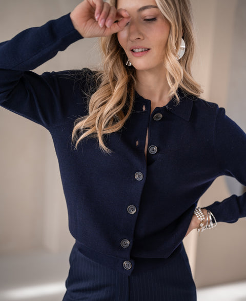 Cardigan polo collar LES VINGT Dark Blue