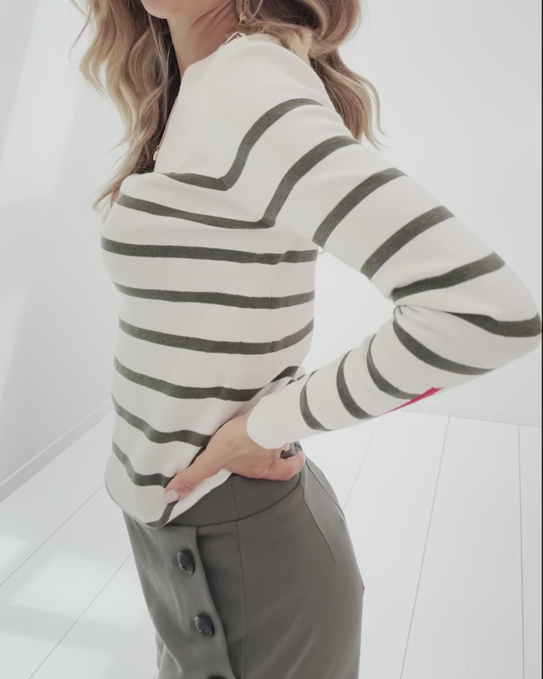 Breton sweater L'ELISA Ivory - Armygreen