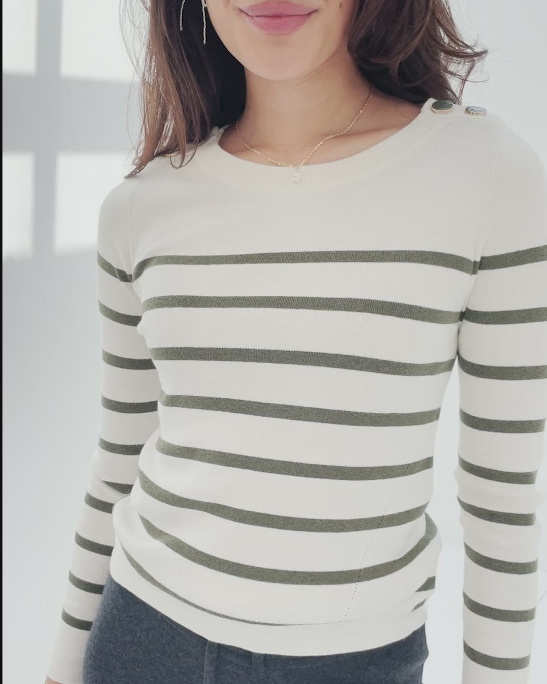 Breton sweater L'ELISA Ivory - Armygreen